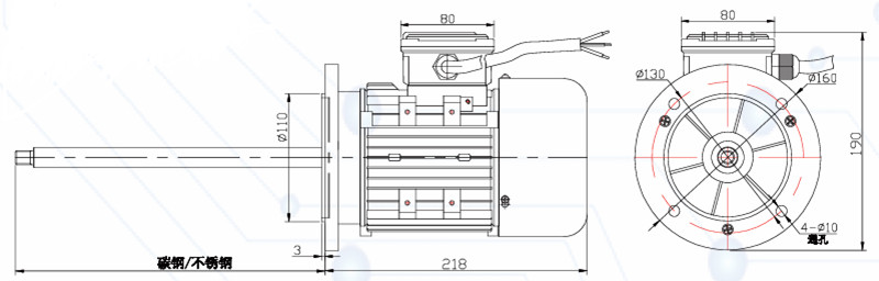 不銹鋼長軸電機(jī)外形尺寸圖